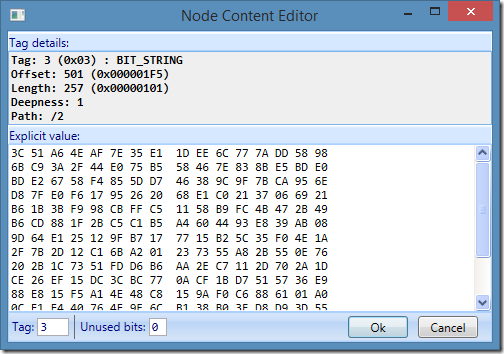 ASN.1 Editor - Node data hex editor