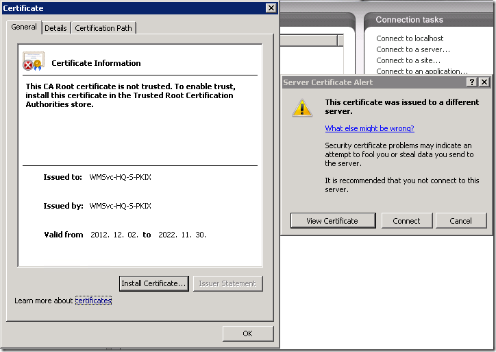 Server Certificate Alert: The certificate was issued to a different server.