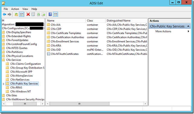 PKI containers in ADSI Editor