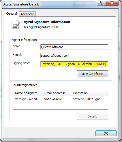 Digital Signature Details