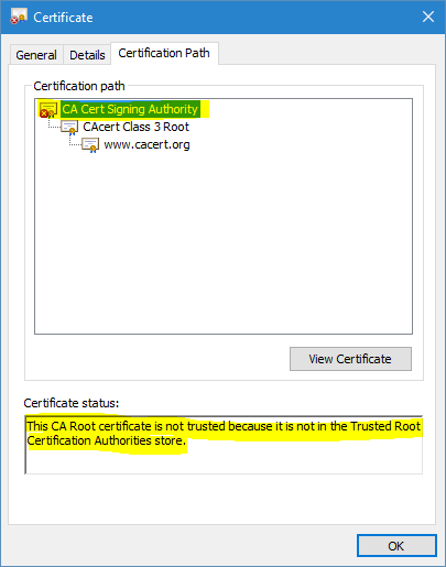 Untrusted certification path