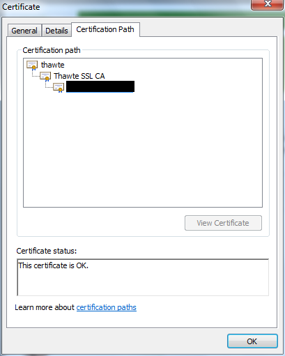 Thawte issued certificate full chain