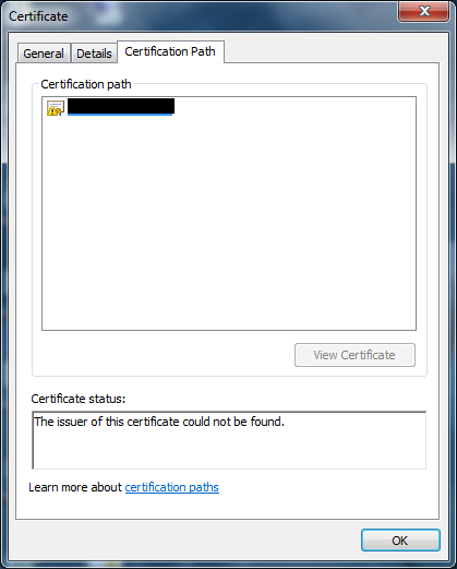 Thawte issued certificate partial chain