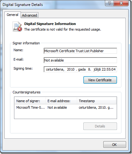 Invalid CTL signature