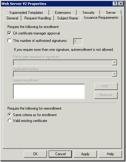 CA certificate manager approval check-box