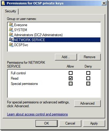 Permissions for OCSP Private Key