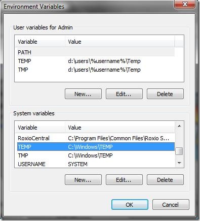 System Temp variable path