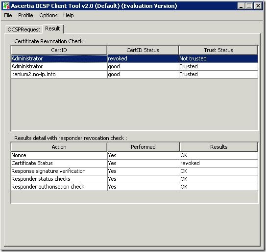 OCSP Client Tool results