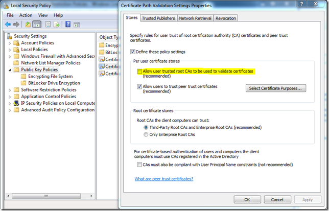 Certificate Path Validation Settings in Windows Server 2008 R2