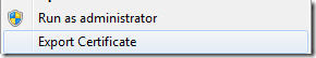 Export Certificate Context menu