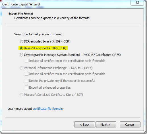 Certificate Export Wizard