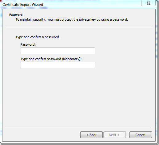 Certificate Export Wizard windows