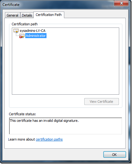 Altered certificate certification path