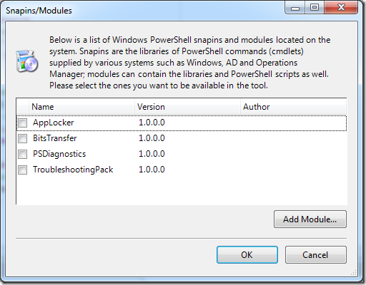 Powershell Snapins and Modules in PowerGUI