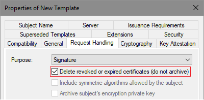 Certificate cleanup setting in certificate template