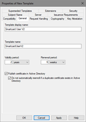 Configure certificate template’s general tab