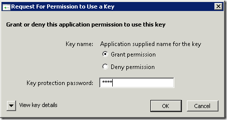 Private key strong protection permission request