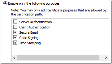 modified EKU list for intermediate CA certificate