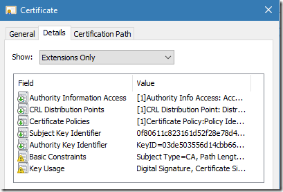 extensions of intermediate CA certificate