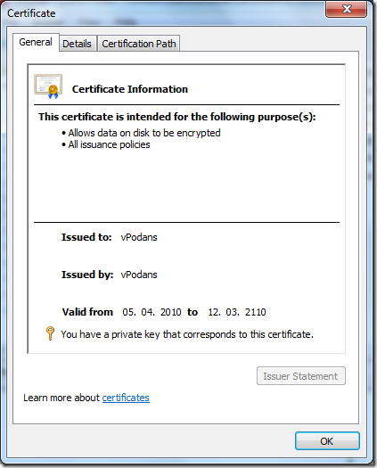 Self-signed EFS certificate