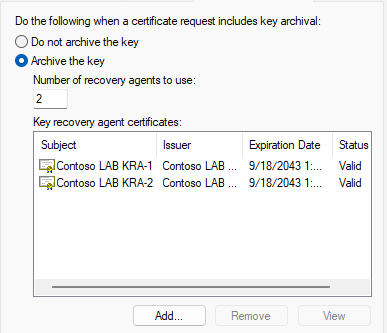 Configured KRA certificates
